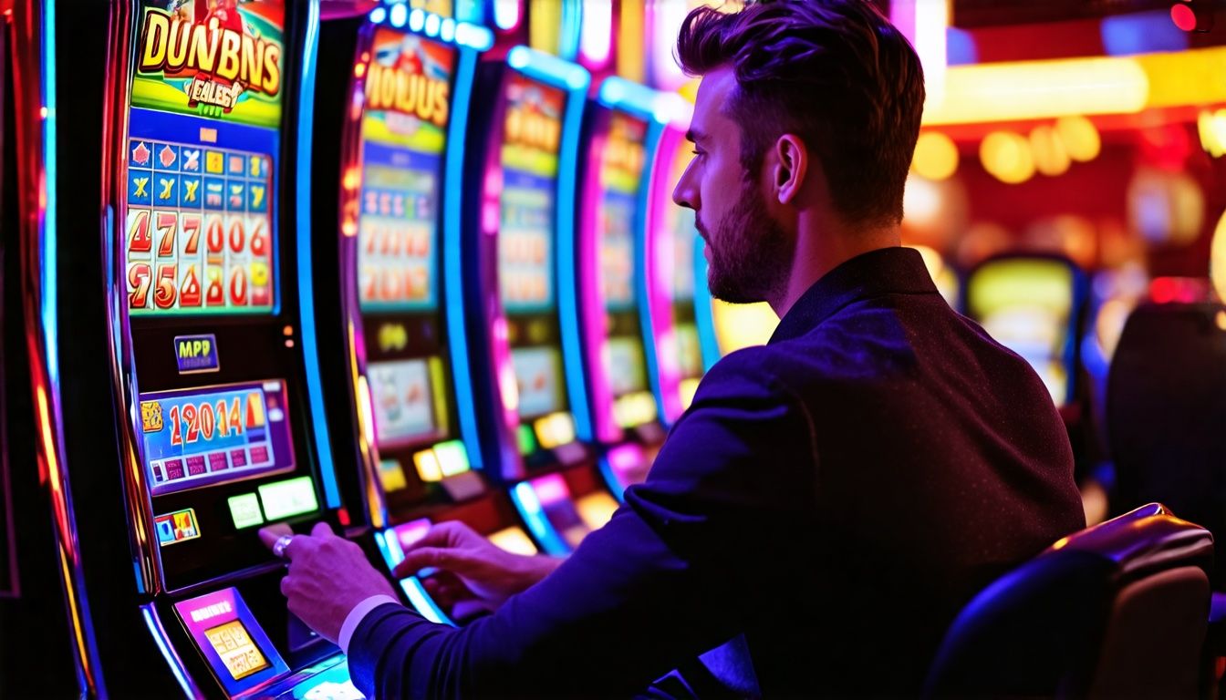 Un uomo seleziona un gioco di slot al casinò per aumentare le probabilità di vincita.